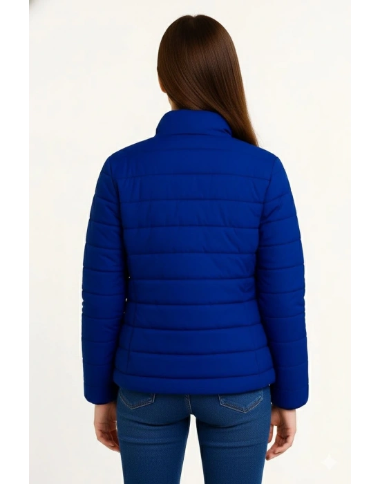 Kız Çocuk Şişme Mont Hafif ve Sıcak Tutucu Fermuarlı Su İtici Mont Kapüşonuz - Saks Mavisi