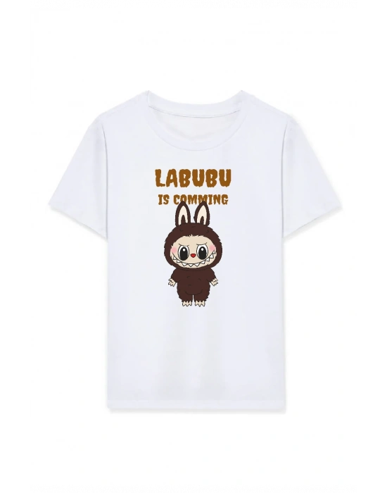 Kız Labubu Çocuk Baskılı T-Shirt - Beyaz