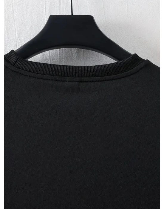 Erkek LB Baskılı Oversize Bisiklet Yaka Yazlık T-shirt - Siyah