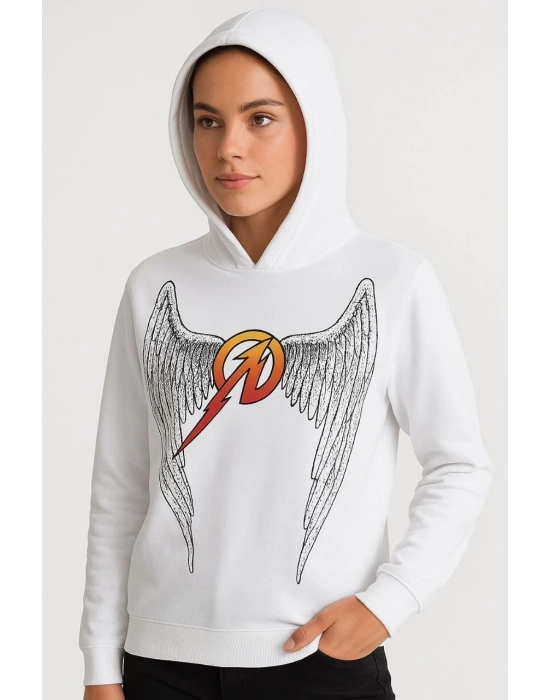 Metallica İki İplik Kapüşonlu Ön ve Arka Baskılı hoodie - Beyaz