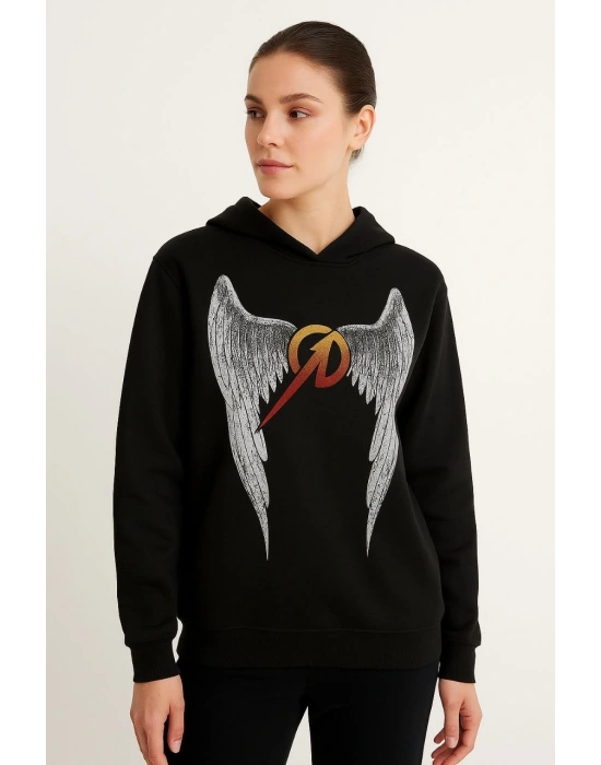 Metallica İki İplik Kapüşonlu Ön ve Arka Baskılı hoodie - Siyah