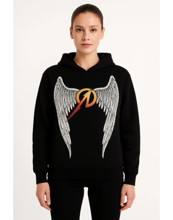 Metallica İki İplik Kapüşonlu Ön ve Arka Baskılı hoodie - Siyah