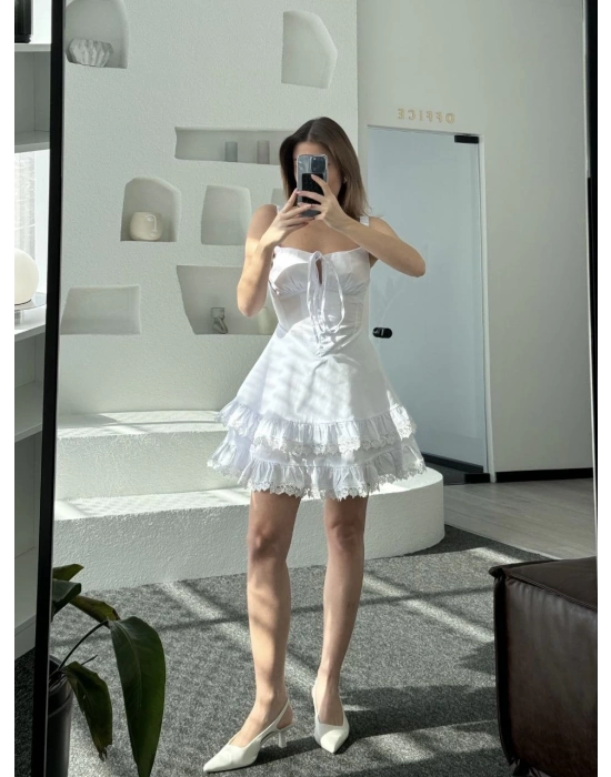 Mini Askılı Elbise - Beyaz