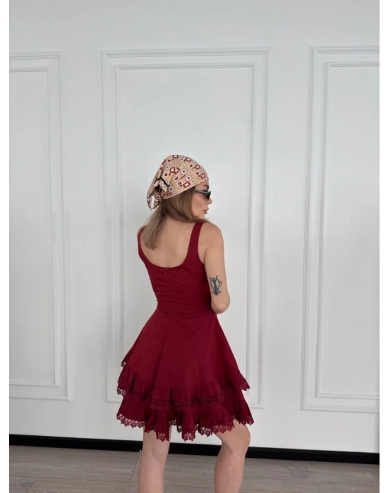 Mini Askılı Elbise - Bordo
