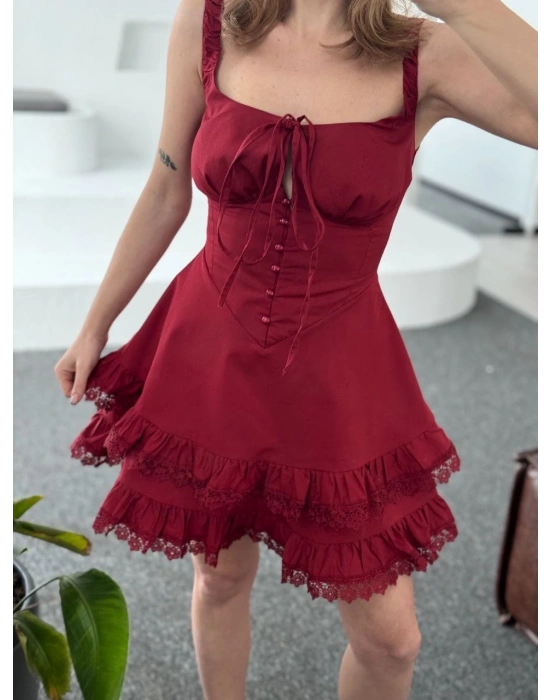 Mini Askılı Elbise - Bordo