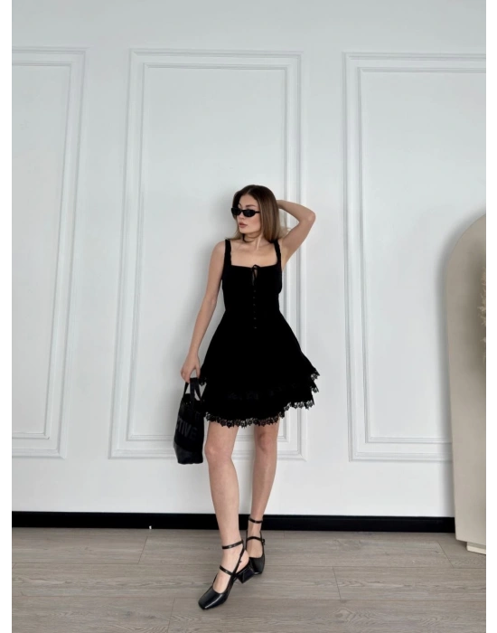 Mini Askılı Elbise - Siyah