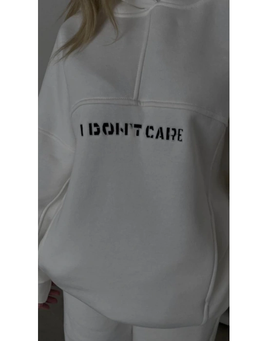 Nakış İşlemeli Üç İplik Sweat Takım- Beyaz