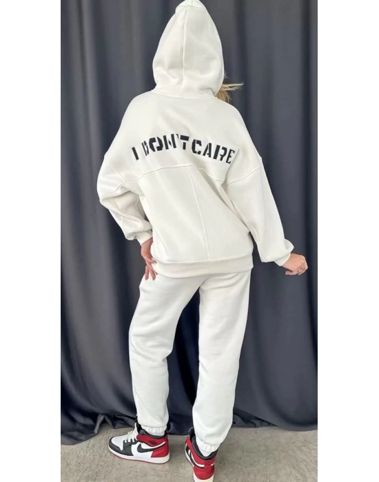 Nakış İşlemeli Üç İplik Sweat Takım- Beyaz