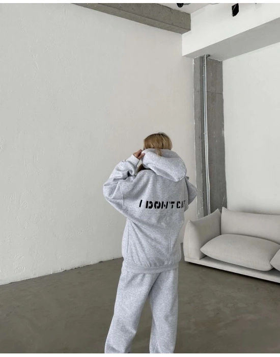 Nakış İşlemeli Üç İplik Sweat Takım- Gri