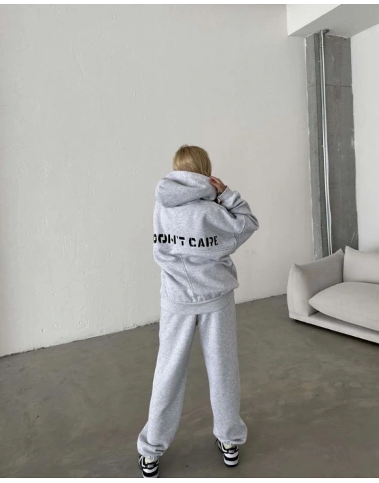 Nakış İşlemeli Üç İplik Sweat Takım- Gri