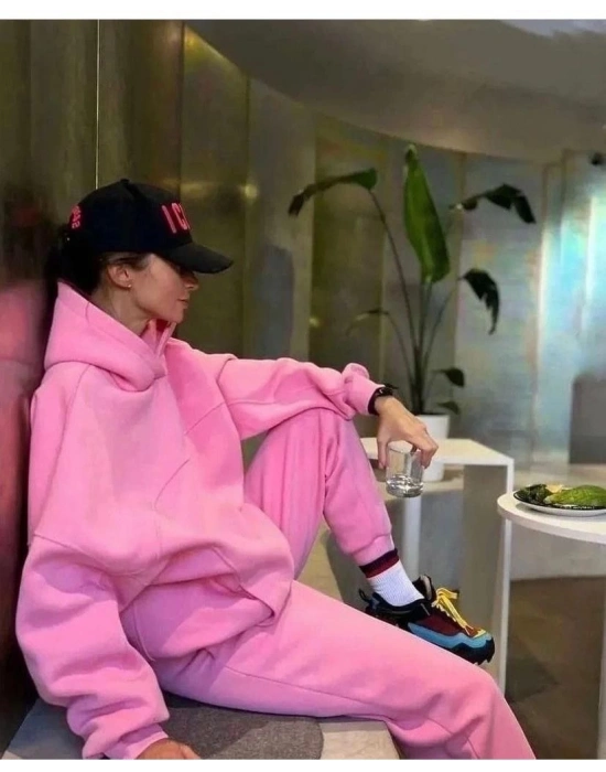 Nakış İşlemeli Üç İplik Sweat Takım- Pembe