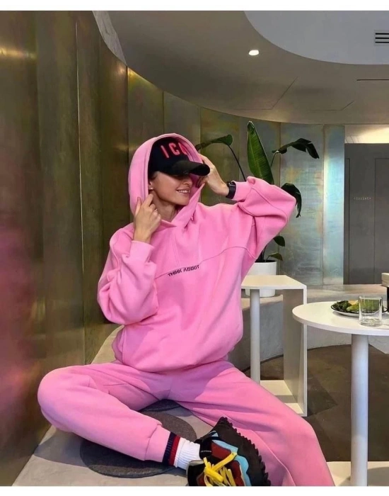 Nakış İşlemeli Üç İplik Sweat Takım- Pembe