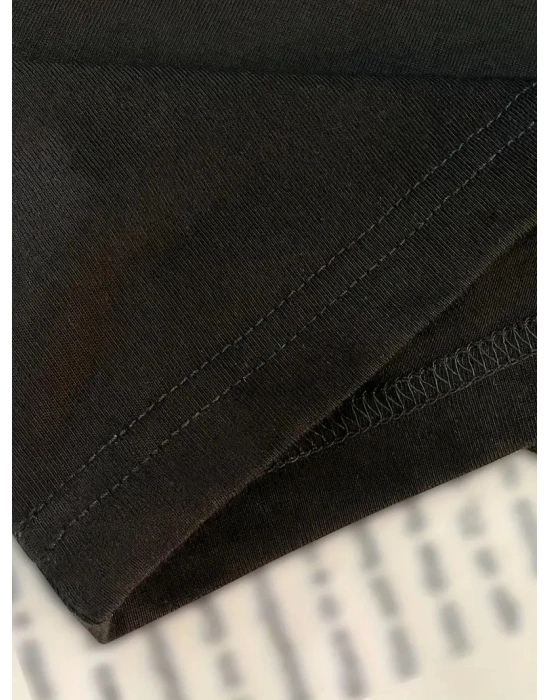 Newtro Baskılı Oversize Bisiklet Yaka T-shirt - Siyah