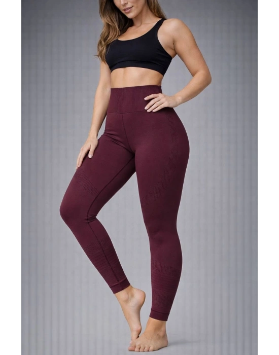 Nonofit Kadın Yüksek Bel Full Extra Toparlayıcı Likralı Ön Arka ve Bilek Desenli - Bordo