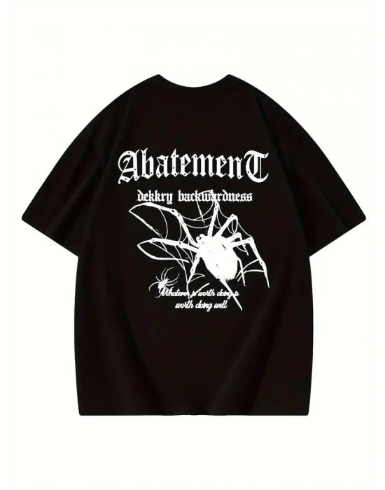 Örümcek Ağı Desenli Baskılı Kadın Bisiklet Yaka T-shirt - Siyah