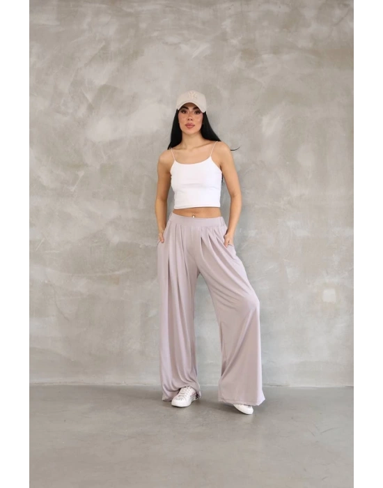 Osy Modal Yumuşak Dokulu Kadın Kumaş Boru Paça Salaş Eşofman - Bej