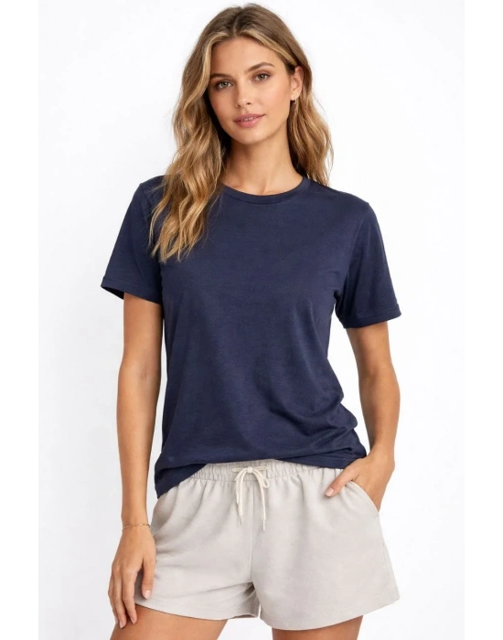 Osy Modal yumuşak dokulu Kumaş Kadın Bisiklet Yaka T-shirt - İndigo