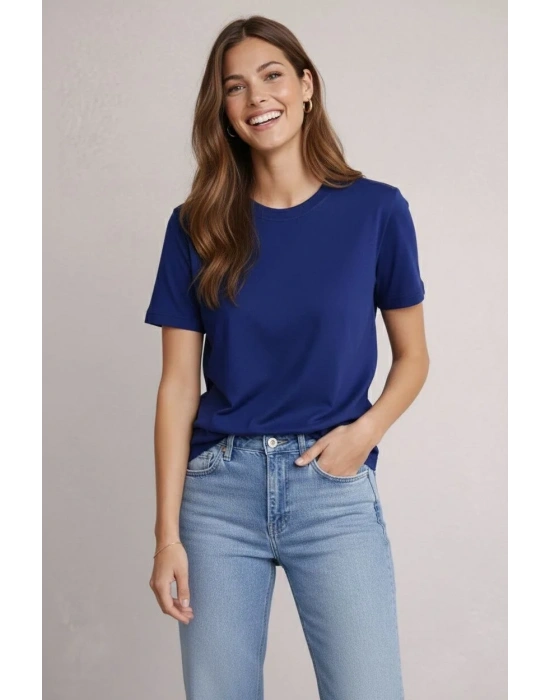 Osy Modal yumuşak dokulu Kumaş Kadın Bisiklet Yaka T-shirt - Lacivert