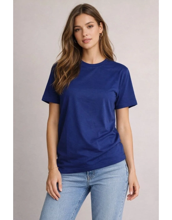 Osy Modal yumuşak dokulu Kumaş Kadın Bisiklet Yaka T-shirt - Lacivert