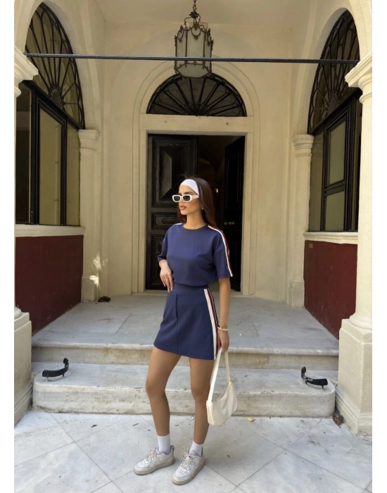 Osy Modal yumuşak dokulu Kadın Parçalı Bisiklet Yaka Mini Şortlu Etek İkili - Lacivert