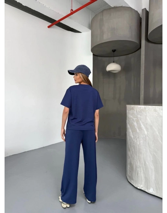 Osy Modal Yumuşak Dokulu Kumaş Kısa Kollu Bluz Rahat Pantalon ikili Takım- Lacivert
