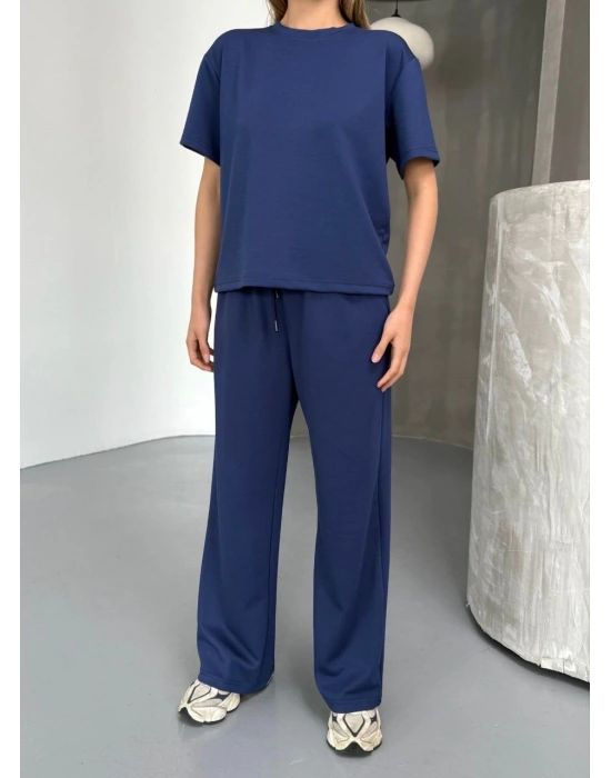 Osy Modal Yumuşak Dokulu Kumaş Kısa Kollu Bluz Rahat Pantalon ikili Takım- Lacivert