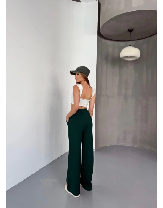 Osy Modal Yumuşak Dokulu Kumaş Nakış işlemeli Rahat Bol Paça Eşofman Pantalon - Yeşil