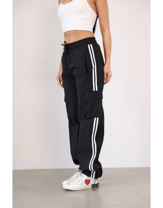 Paraşüt Kargo Ceplı Baggy Eşofman - Siyah