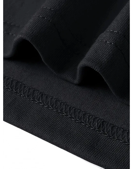 Pembe Panter Baskılı Erkek Oversize Kısa Kollu Tişört İlkbahar ve Yaz için - Siyah