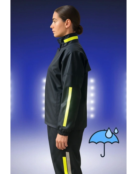 Premium Kadın Motorcu Kurye Yağmurluk Takım Su Geçirmez PVC Reflektörlü TÜBİTAK - Siyah