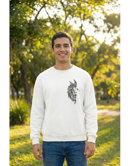 Sevgililer Günü Özel Bisiklet Yaka Baskılı Oversize Sweatshirt - Beyaz