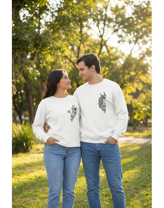 Sevgililer Günü Özel Bisiklet Yaka Baskılı Oversize Sweatshirt - Beyaz