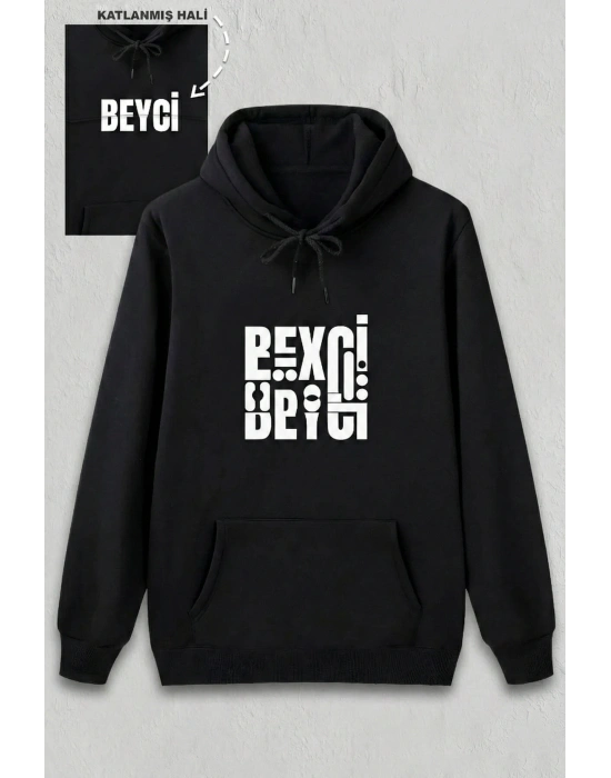 Sevgililer Günü Özel Kapüşonlu Beyci Baskılı Oversize Sweatshirt - Siyah