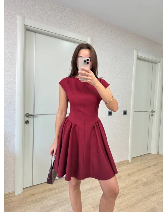 Sırt dekolteli Çan Detaylı Mini Elbise - Bordo