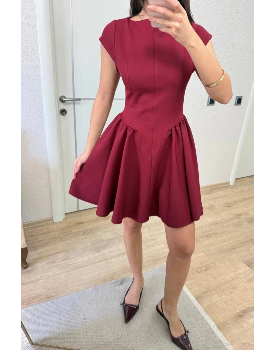 Sırt dekolteli Çan Detaylı Mini Elbise - Bordo