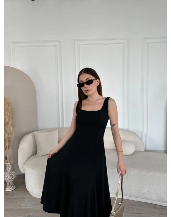 Sırt Dekolteli Kolsuz Uzun Elbise - Siyah