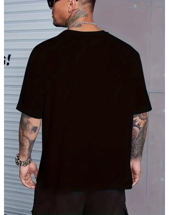 Erkek GYM Baskılı Oversize Bisiklet Yaka Erkek T-shirt - Siyah