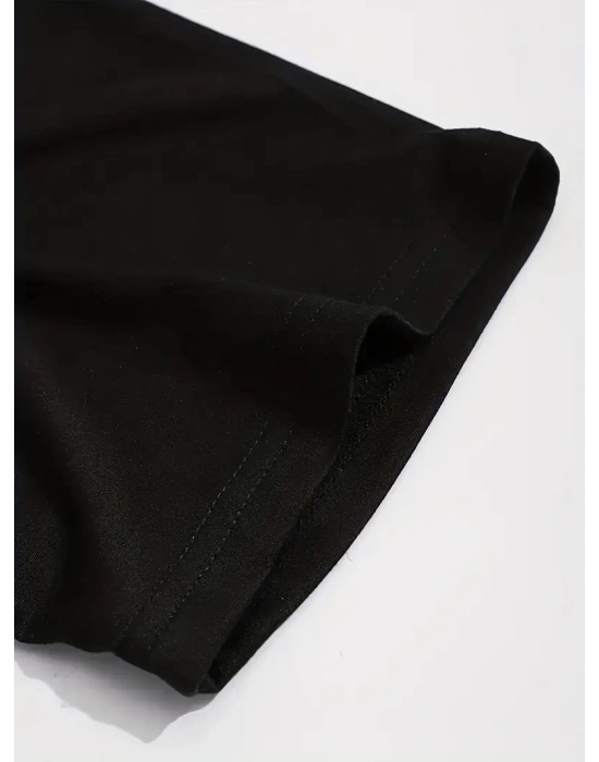 Erkek GYM Baskılı Oversize Bisiklet Yaka Erkek T-shirt - Siyah