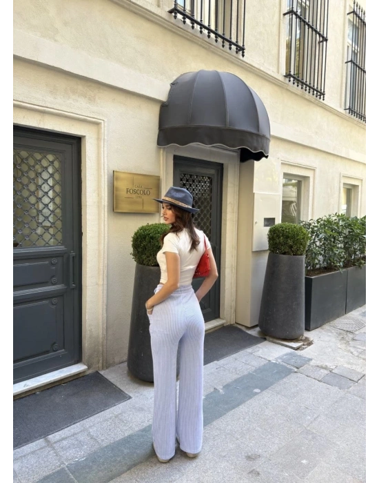 Su Yolu Çizgili kolay Kombinle Ne Bilir Cepli Pantolon - Açık Mavi