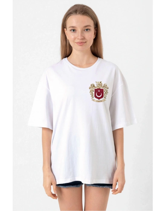 Türk Arma Baskı T-shirt- Beyaz