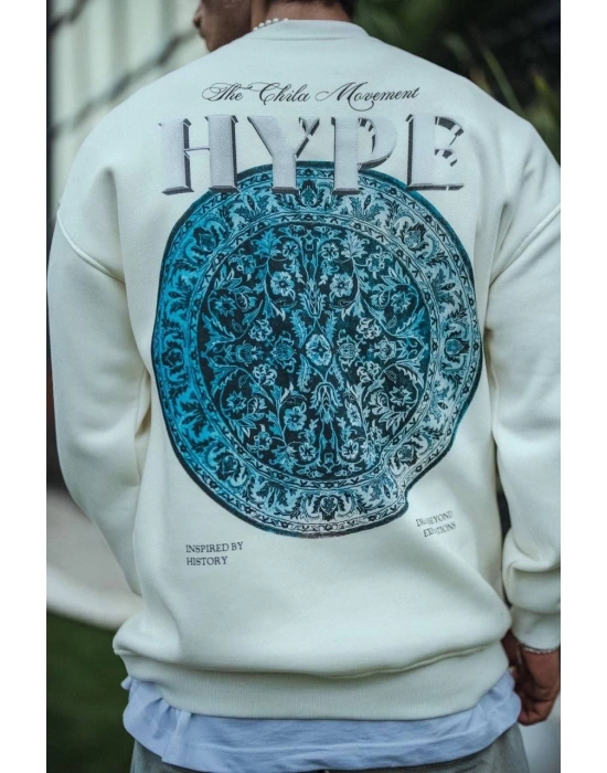 Üç İplik Bisiklet Yaka Baskılı SweatShirt - Beyaz