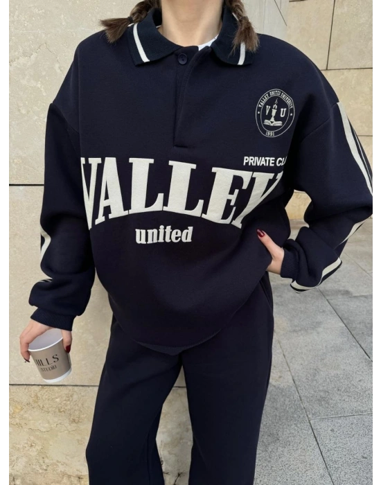 Üç İplik Yakalı Sweat Baggy Pantalonlu Takım - Siyah