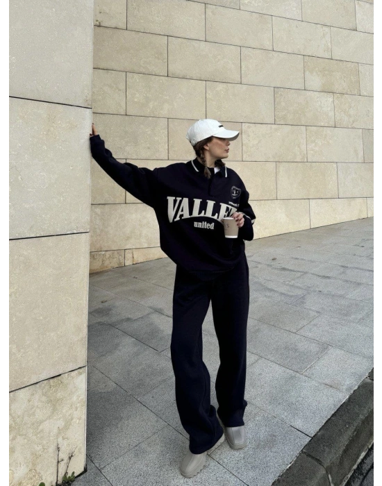 Üç İplik Yakalı Sweat Baggy Pantalonlu Takım - Siyah