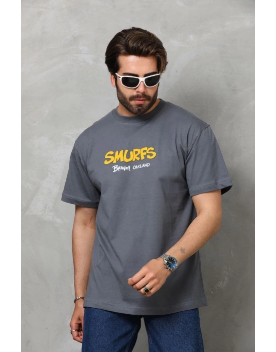 Erkek  Basic Bisiklet Yaka  T-Shirt - Füme