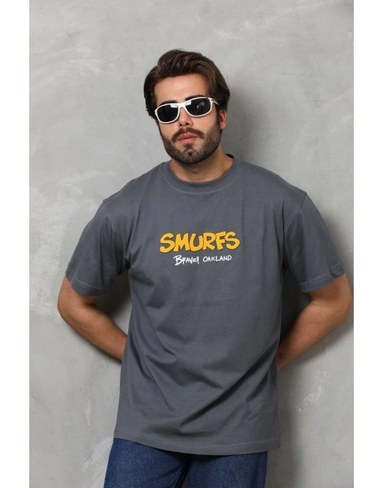 Erkek  Basic Bisiklet Yaka  T-Shirt - Füme