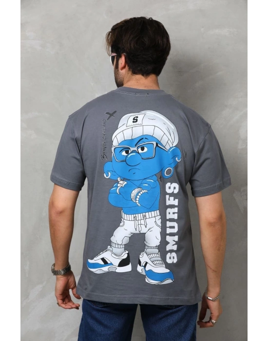 Erkek  Basic Bisiklet Yaka  T-Shirt - Füme