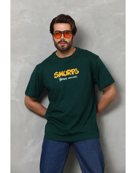 ERKEK Basic Bisiklet Yaka Oversize T-Shirt - Yeşil