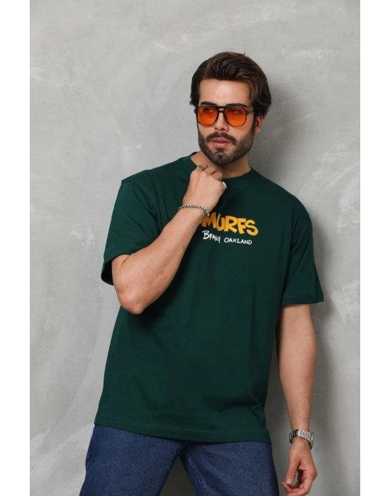 ERKEK Basic Bisiklet Yaka Oversize T-Shirt - Yeşil