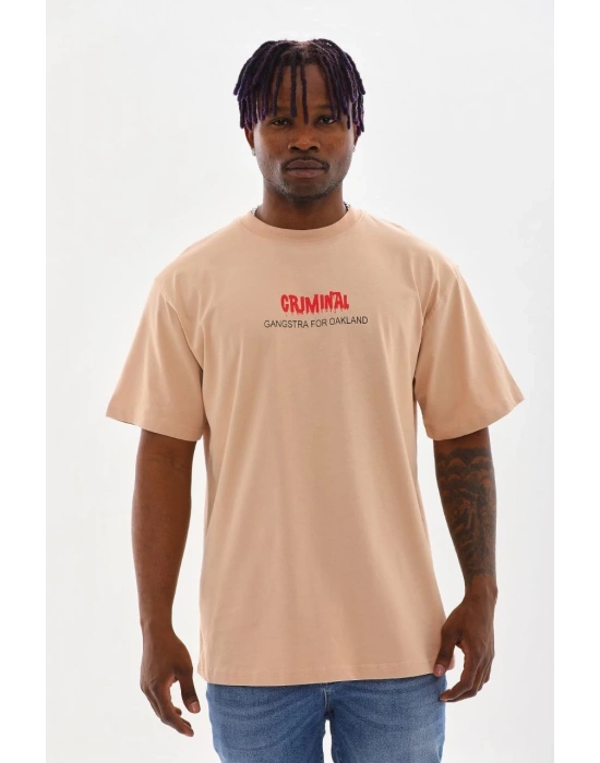 ERKEK Baskılı Oversize T-Shirt - Bej