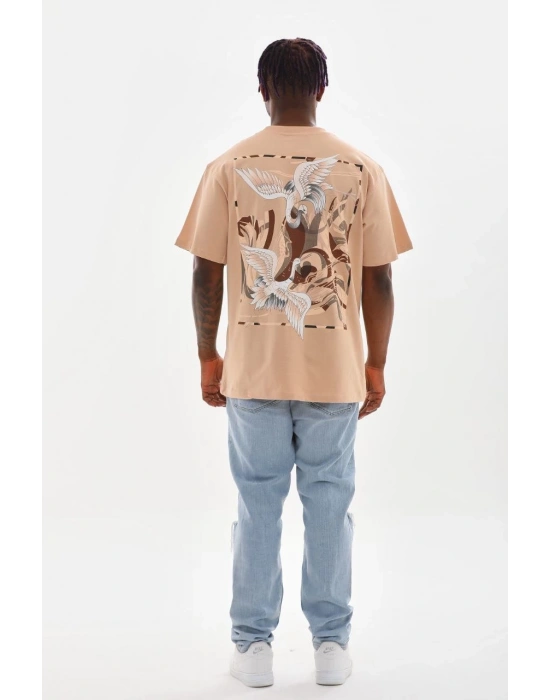 ERKEK Baskılı Oversize T-Shirt - Bej